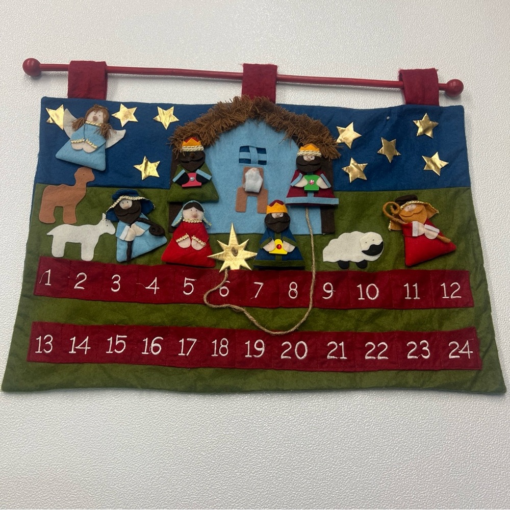 Vintage Handmade Nativity Advent Calendar with Star for Counting